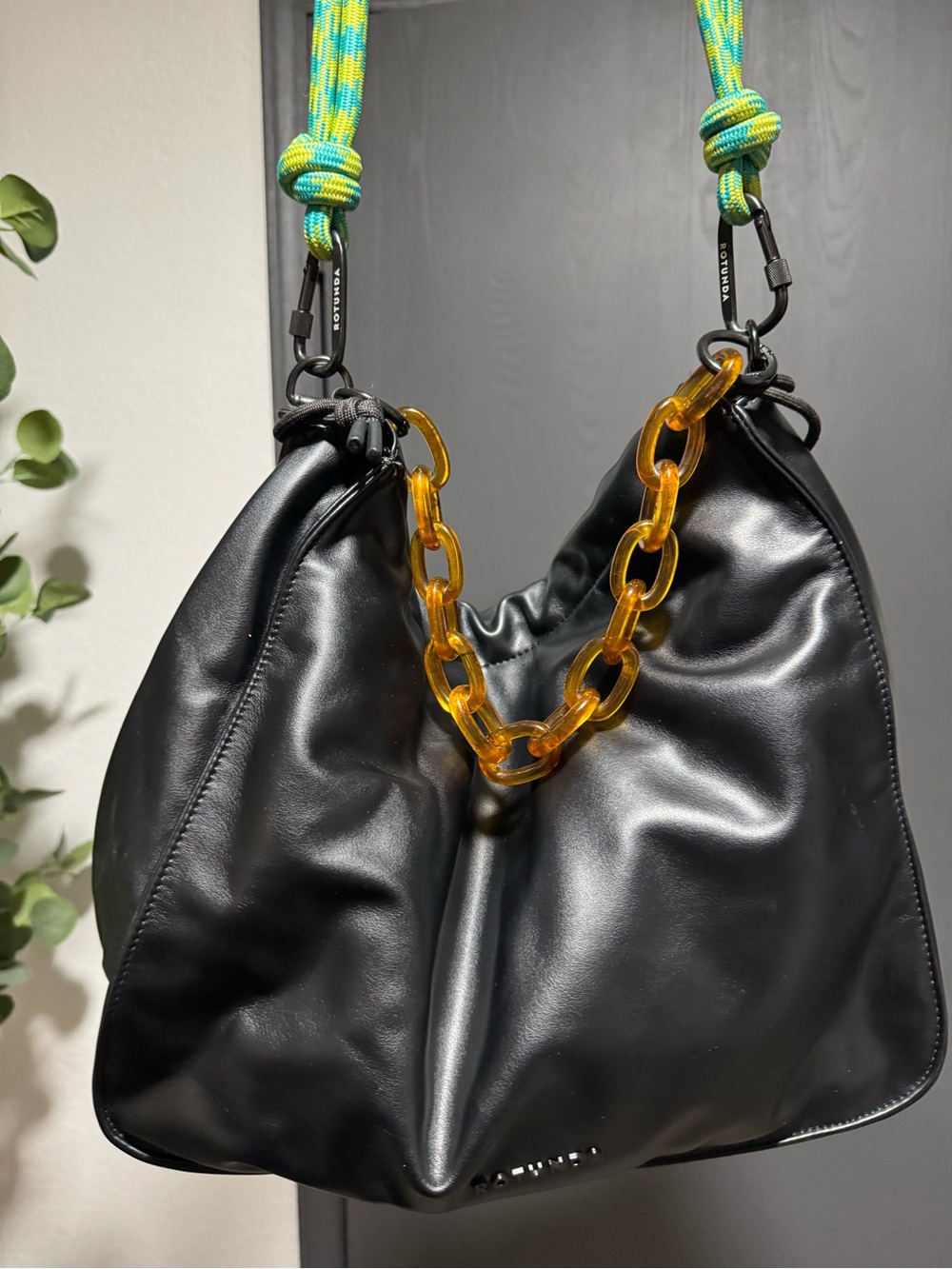 Rotunda Black Women’s Hobo Bag with Amber Chain Accent